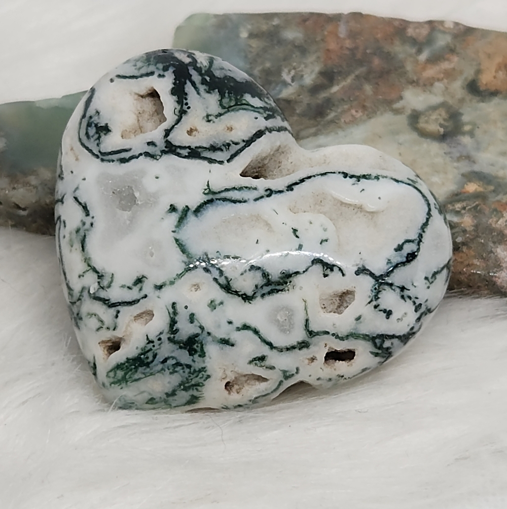 Druzy Moss Agate Heart Crystal | Natural Green Healing Stone | Love, Growth